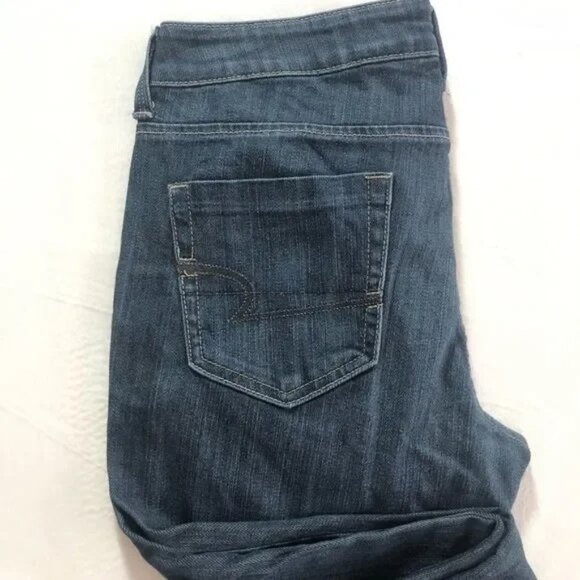 AMERICAN EAGLE TRUE BOOT CUT RAW HEM STRETCH JEANS 8-EUC - Picture 6 of 7